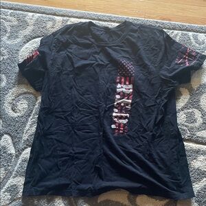 Grunt Style Black Short Sleeve Tee with Red & White Flag Graphic